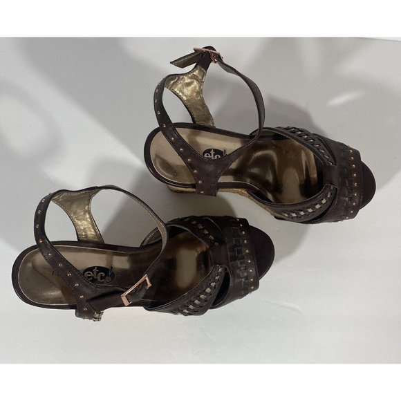Rue21 Etc Shoes Wedge Open Toe Brown Sandal Wedge Heel Sz 7/8 Ankle Strap Studs - Picture 5 of 10